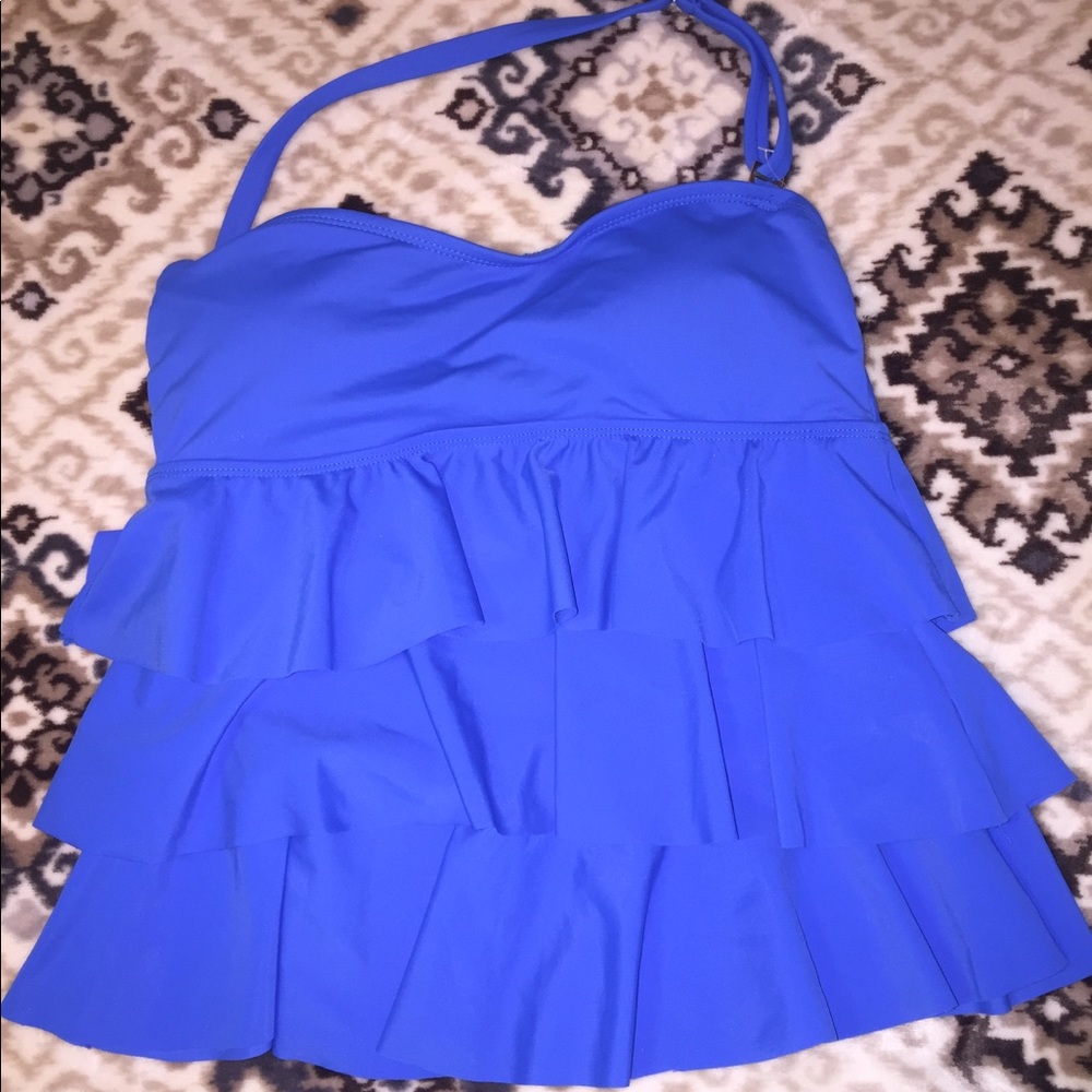 Halter ruffled tankini royal blue